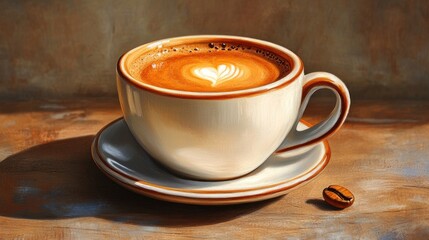 A cup of coffee with a heart-shaped latte art design.