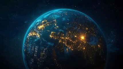 Obraz premium A stunning view of Earth at night, showcasing illuminated cities and natural features.