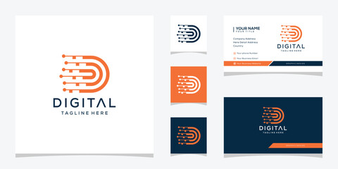 Monogram of Letter D Technology Data Logo Design Graphic. Template Vector Business Card