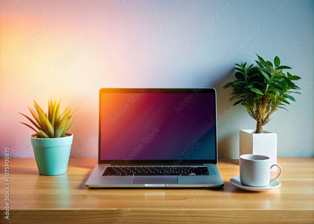 Poster Sleek Modern Laptop Computer Isolated on a Clean Desk Surface with Ample Copy Space for Creative Design or Business Use, Perfect for Technology and Work-Related Themes