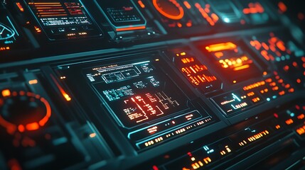 Obraz premium Dark spaceship interior with control panel