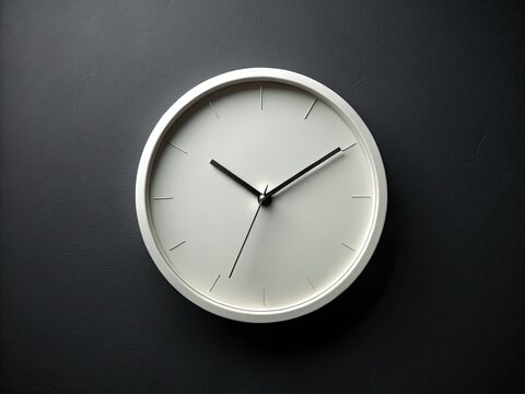 A white wall clock animated against a black backdrop, highlighting minimalist design with dynamic movement and high contrast, creating a captivating visual rhythm around the concept of time.