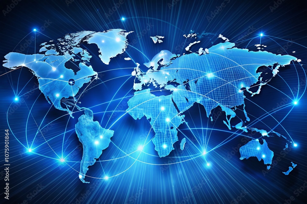 Aufkleber striking blue illuminated world map showcasing global network connectivity with dynamic lines highli