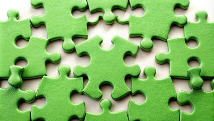 Green puzzle pieces forming a connected jigsaw puzzle, puzzle, connection, team, unity, challenges, strategy