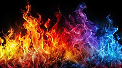 Fototapeta premium Stylish and beautiful fire flames in vivid colors , elegant, vibrant, fiery, hot, blazing, artistic, mesmerizing, dynamic