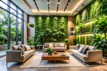 Fototapeta premium Luxury Living Room with Indoor Garden