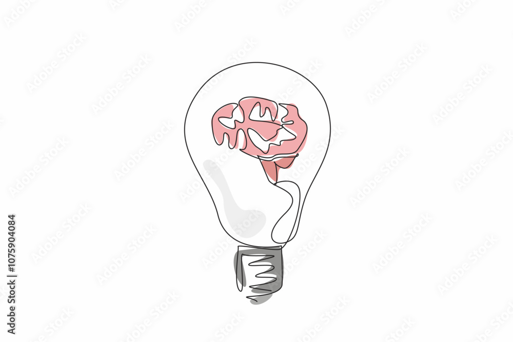 Poster single continuous line drawing the brain is inside the bulb lamp. the potential for innovation. crea