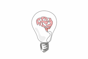 Single continuous line drawing the brain is inside the bulb lamp. The potential for innovation. Creativity. Intellect. Power of the mindset. World Thinking Day. One line design vector illustration