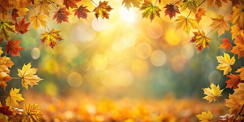 Blurred outdoor nature background with autumn leaves framing the image, defocused, background, nature, fall, leaves