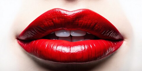 Obraz premium Stunning Silhouette of Female Red Lips on White Background for Generative AI Artwork and Design Projects in Stock Photography