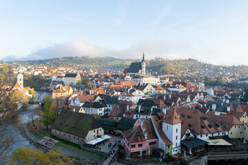 Fototapeta premium View of the lower part of the medieval city of Cesky Krumlov, Bohemia, Czech Republic