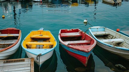 Naklejka premium Serene Marina Scene: Boats Docked and Ready for Adventure