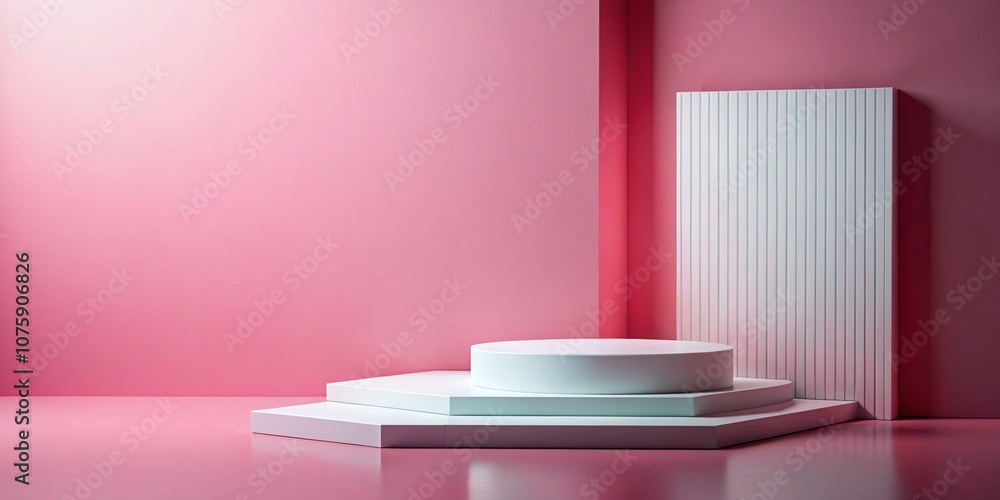 Poster stylish white podium with generative ai elements on a soft pink background, ideal for showcasing pro