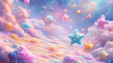 Sugar-coated stars and floating candies gently drifting through