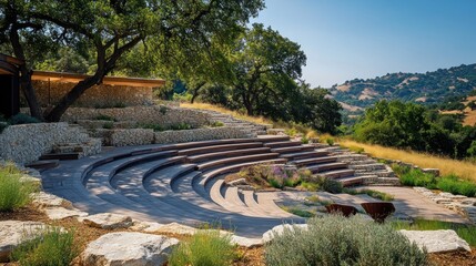 Outdoor Amphitheater with Stone Walls and Scenic Views