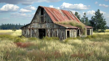 Old Barn in the meadow with Mt Hood in the background
