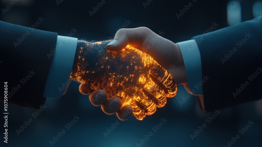 Aufkleber professional handshake between human and robotic hand, symbolizing connection in modern networking a