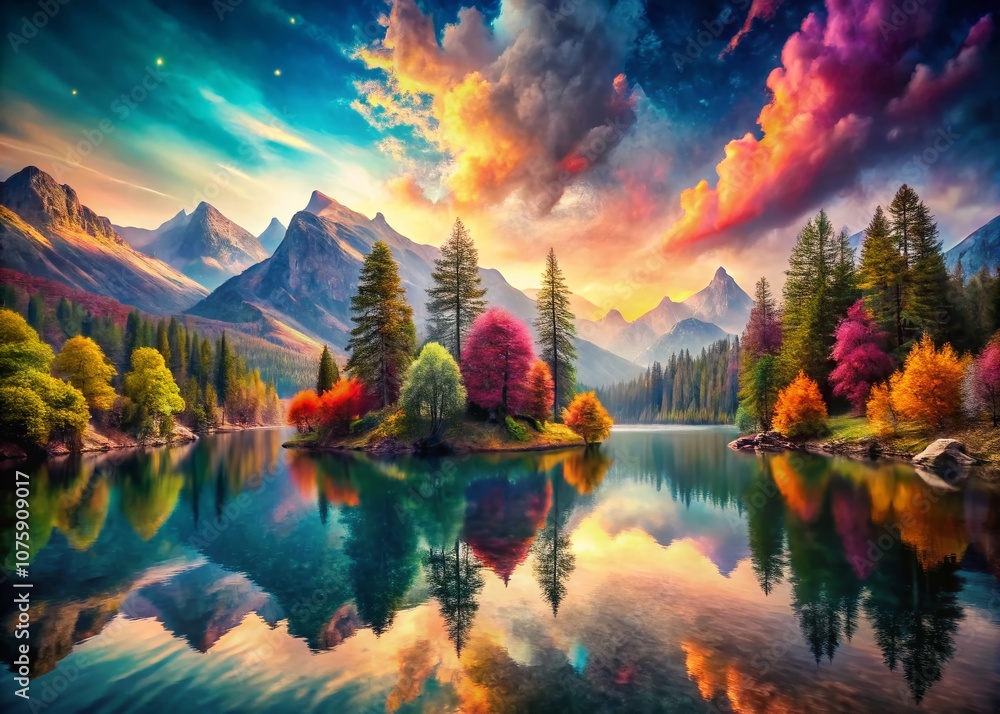 Poster surreal patterns in nature: enchanting landscapes merging reality with dreamlike elements through co