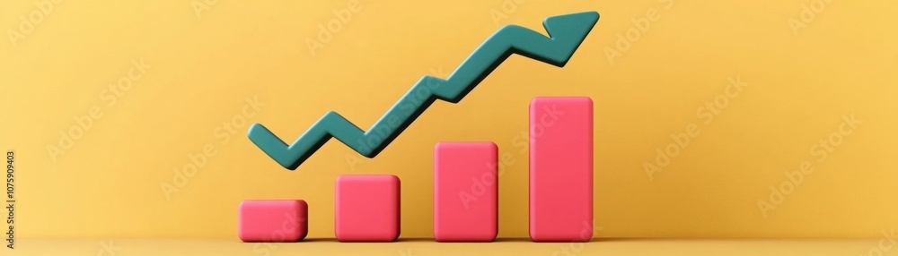 Poster business growth strategy concept with ascending chart on yellow background for visualizing success a