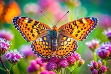 Naklejka premium a butterfly is sitting on a purple flower