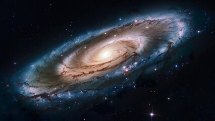 Fototapeta premium A spiral galaxy illuminated by starlight against a dark cosmic backdrop