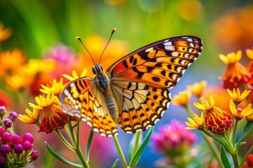 Obraz premium a butterfly is sitting on a flower with the sun behind it