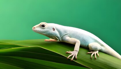 Fototapeta premium Lizard basking on leaf, bold colors, textured skin detail, 3D illustration.
