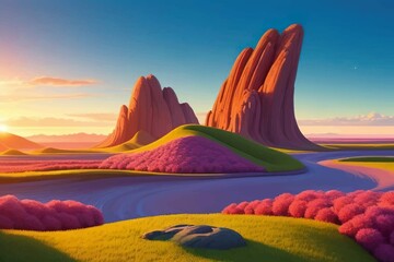 Beautiful and Peaceful Nature Scenery Illustration Landscape Countryside Tranquil Vibrant and Colorful