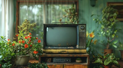 Close-up of a vintage TV screen with a clipping path, featuring a retro television design.