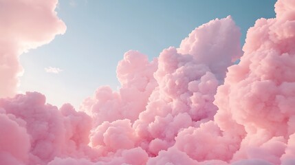 Pink fluffy clouds in the blue sky. Nature background.
