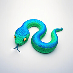 Naklejka premium A cute cartoon style little snake with a simple look and bright colors. The snake has a friendly facial expression with big eyes and a wavy body. The background is plain white with no decoration.