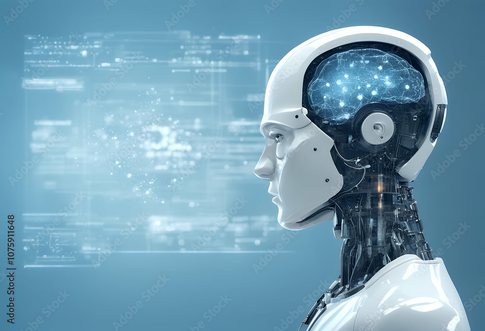 Poster algorithms innovation illustration doctor idea light technology blue concept computer smart using de