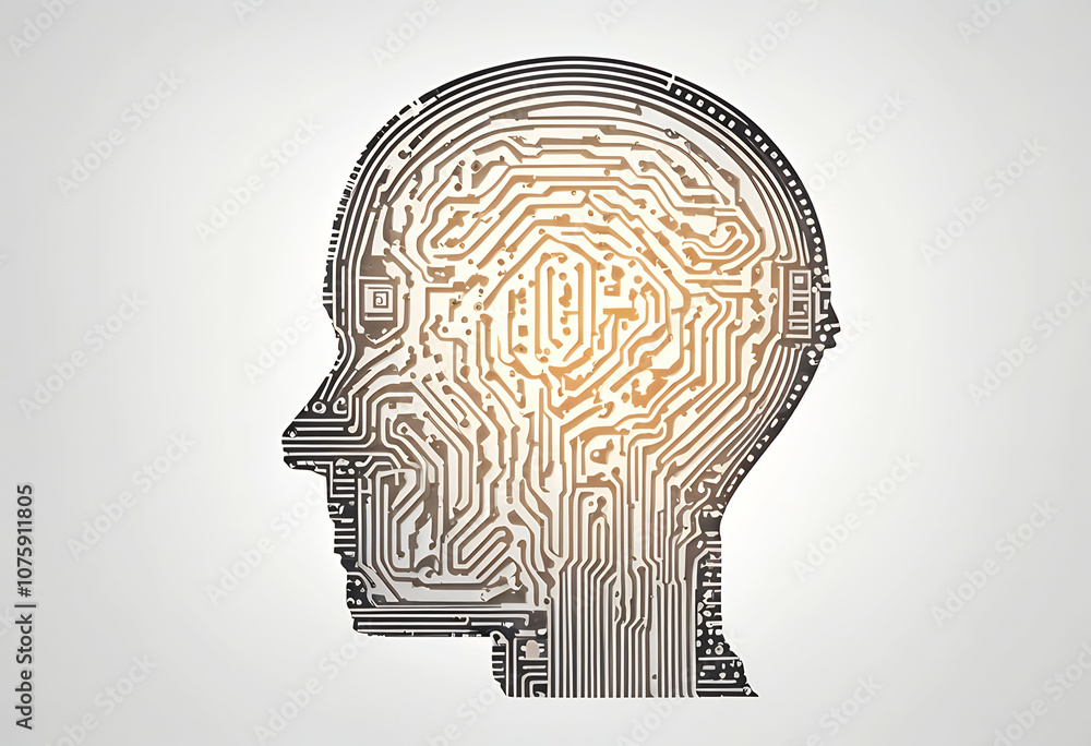 Poster machine brain human flat electric system ad smart microchip learning logotype symbol chip hardware e