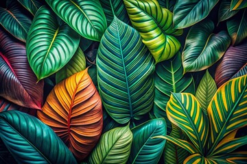 Tropical Leaves Banner with Macro Nature Texture Pattern for Abstract Layered Wallpaper and Background Design
