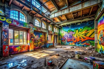 Urban Exploration Photography: A Blank Canvas Awaits Your Creativity and Vibrant Hues in Abandoned City Spaces and Colorful Graffiti Murals