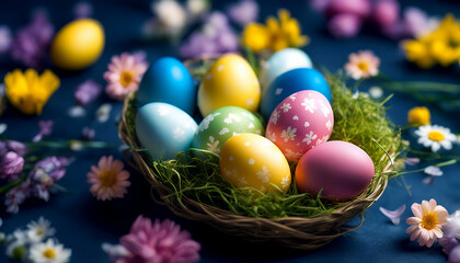 decoration colourful flowers coloured floral colorful yellow green advertising blue nature design cute symbol event decorated greeting beautiful copy gift festive eggs traditional concept art food  