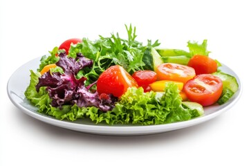 Fresh salad with lettuce, tomatoes, and cucumber.