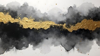 Golden and black drawing abstract textured paint background. watercolor modern canvas wall decor background