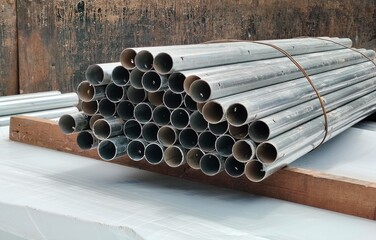 Iron pipes in stack ready for fabrication.