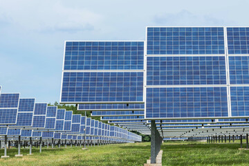       Close up rows array of polycrystalline silicon solar cells or photovoltaic cells in solar...