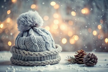 Embrace winter's chill with this cozy hand-drawn gray snood and hat featuring two charming pompoms, offering warmth and style for your seasonal wardrobe.