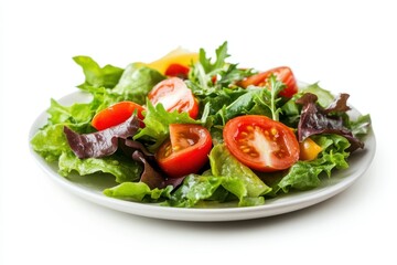 Fresh salad with tomatoes, lettuce, and cucumbers.