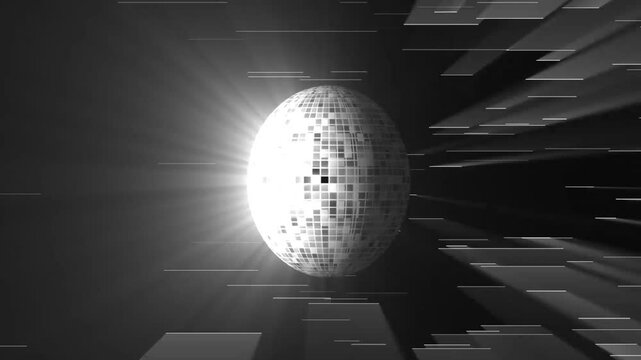 white silver rotating ball 3D Animation with light glitter particle moving background. rotating multi colored disco balls isolated. mirror balls spinning animation, Mirror Ball Light effect for Dance 