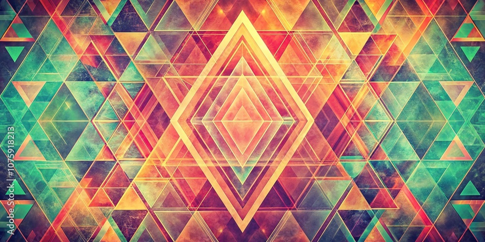Poster vintage style abstract soft triangles background with neon colors and symmetrical patterns in a mode