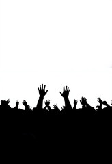 silhouette of crowd with raised hands with copy space for flyer or poster background