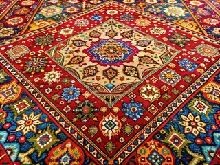 Vintage Style Photography of a Beautiful Turkish Carpet Background with Intricate Patterns and Rich Colors, Perfect for Home Decor or Cultural Projects