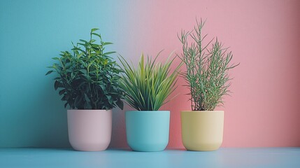 Showcase minimalist plant display in soft pastel pots