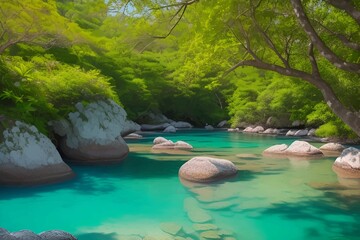 Beautiful and Peaceful Nature Scenery Illustration Landscape Countryside Tranquil Vibrant and Colorful