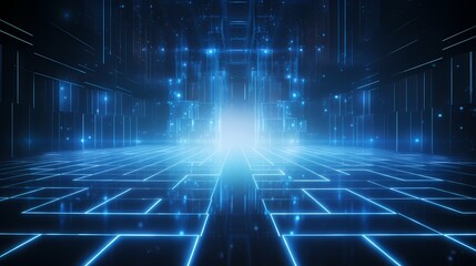 digital technology blue grid point line light beam poster background