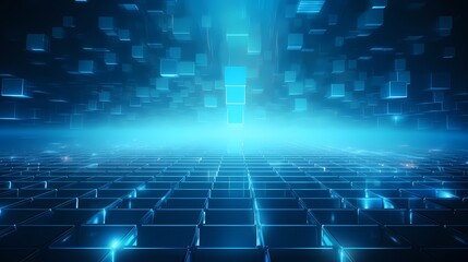 Fototapeta premium digital technology blue grid point line light beam poster background